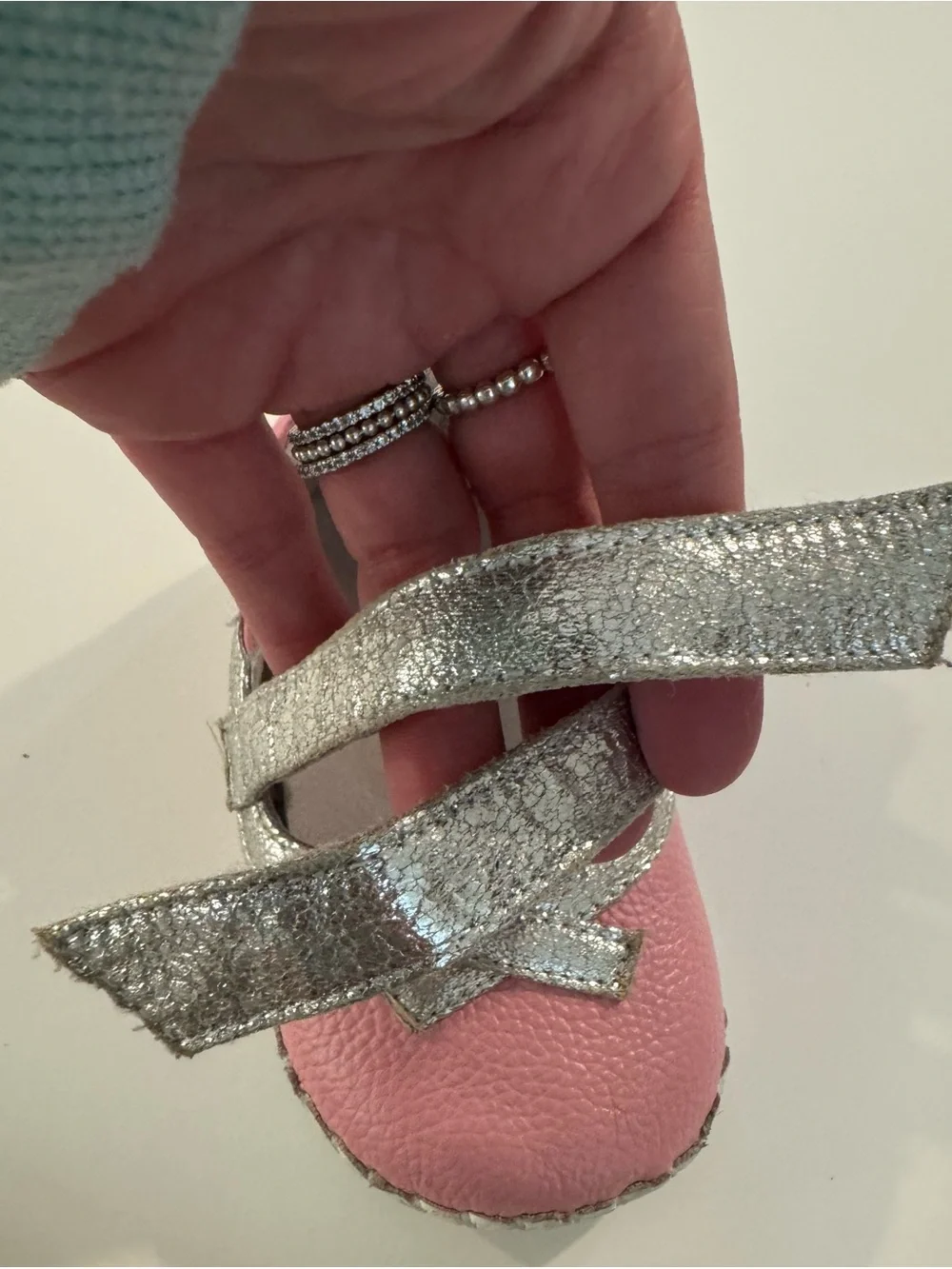 Pink Baby Mary Jane Walkers with Silver Crisscross Straps